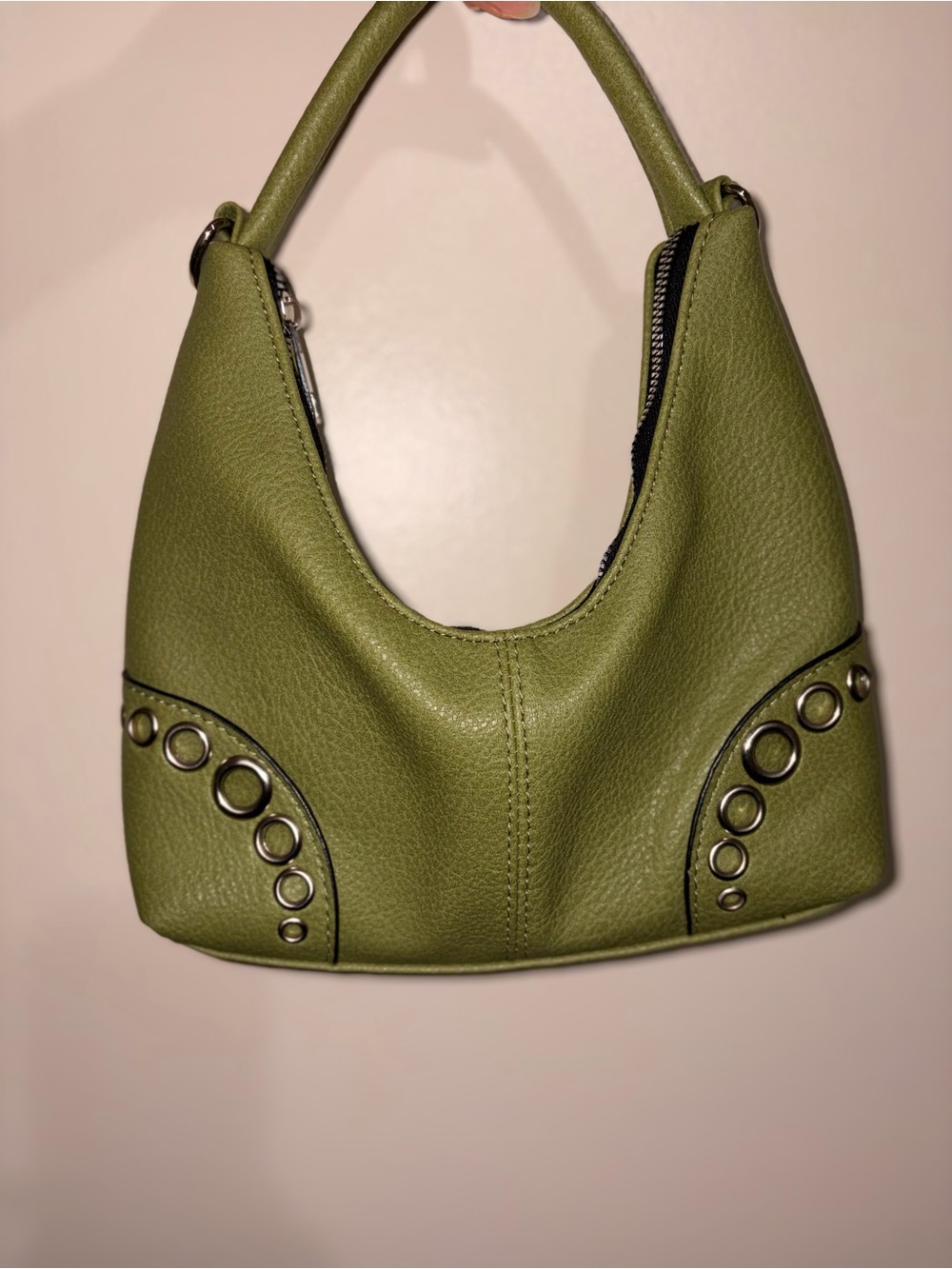 Olive Green Pebbled Leather Shoulder Bag